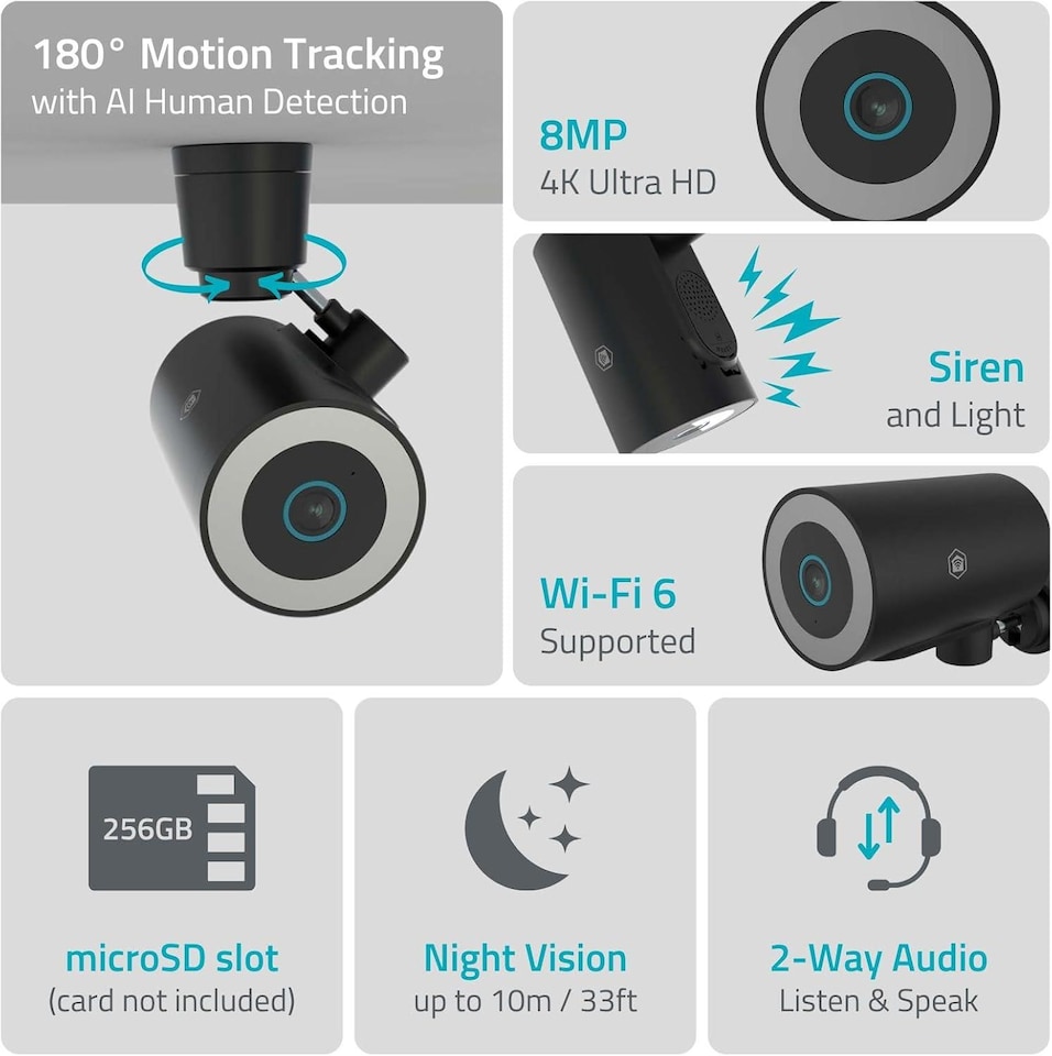 image 1 of NEDIS Smart 4K Wi-Fi 6 Outdoor Camera, Motorised CCTV with Motion Sensor, AI Human Detection, Night Vision, Two-Way Audio, Siren & Spotlight, Cloud or microSD Storage, IP65 Weatherproof