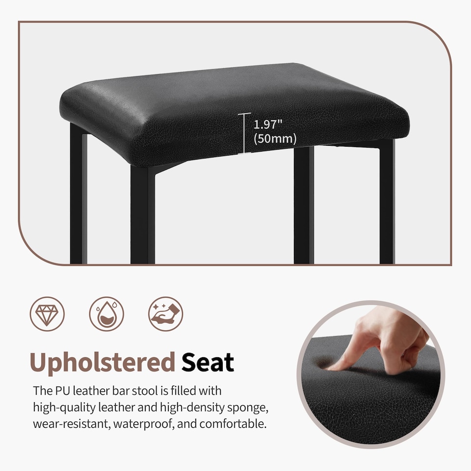 image 1 of London Boutique Set of 2 PU Leather Bar Stools Counter Height Bar Stool with Metal Frame (H)58cm - Black