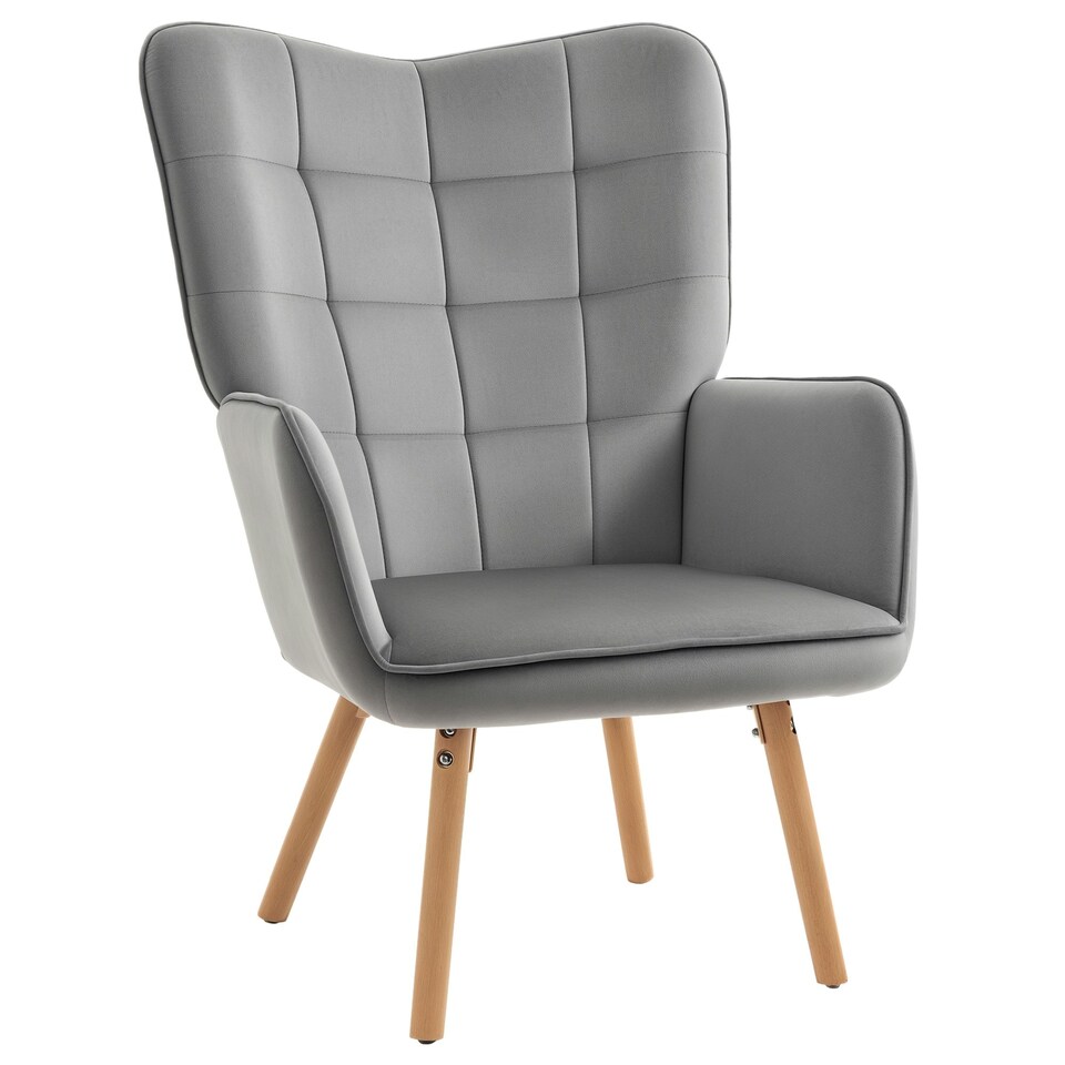 image 1 of HOMCOM Upholstered Tufted Wingback Armchair with Seat Padding, Grey