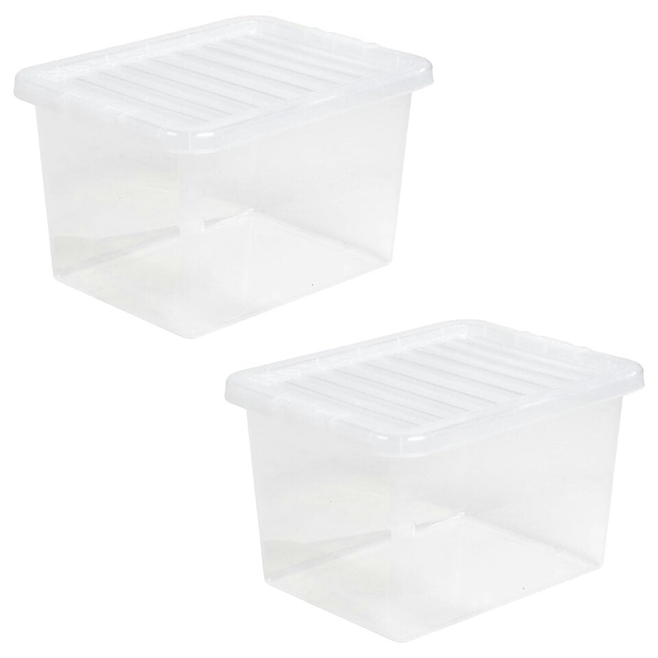 image 1 of 3 x 45L Strong Clear Multipurpose Transparent Storage Container Complete With Lid Ideal For Home & Office Use Clear