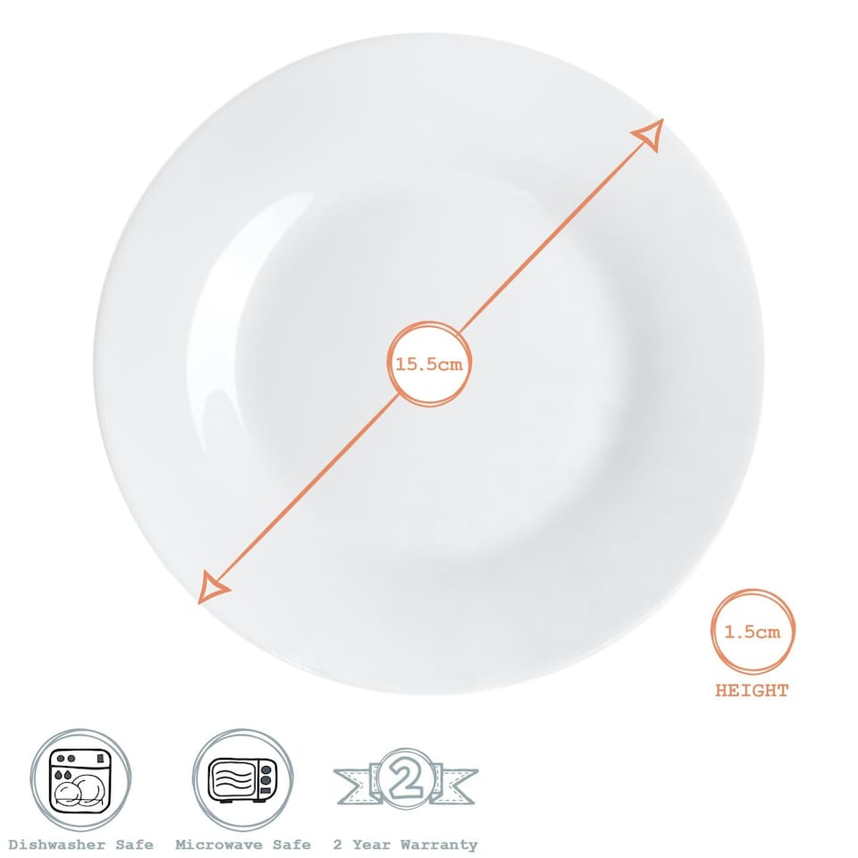 image 1 of Argon Tableware 6x Classic White Side Plates - 15.5cm - Side Plate Dining Plate Serving Plate Microwave & Dishwasher Safe Plates White