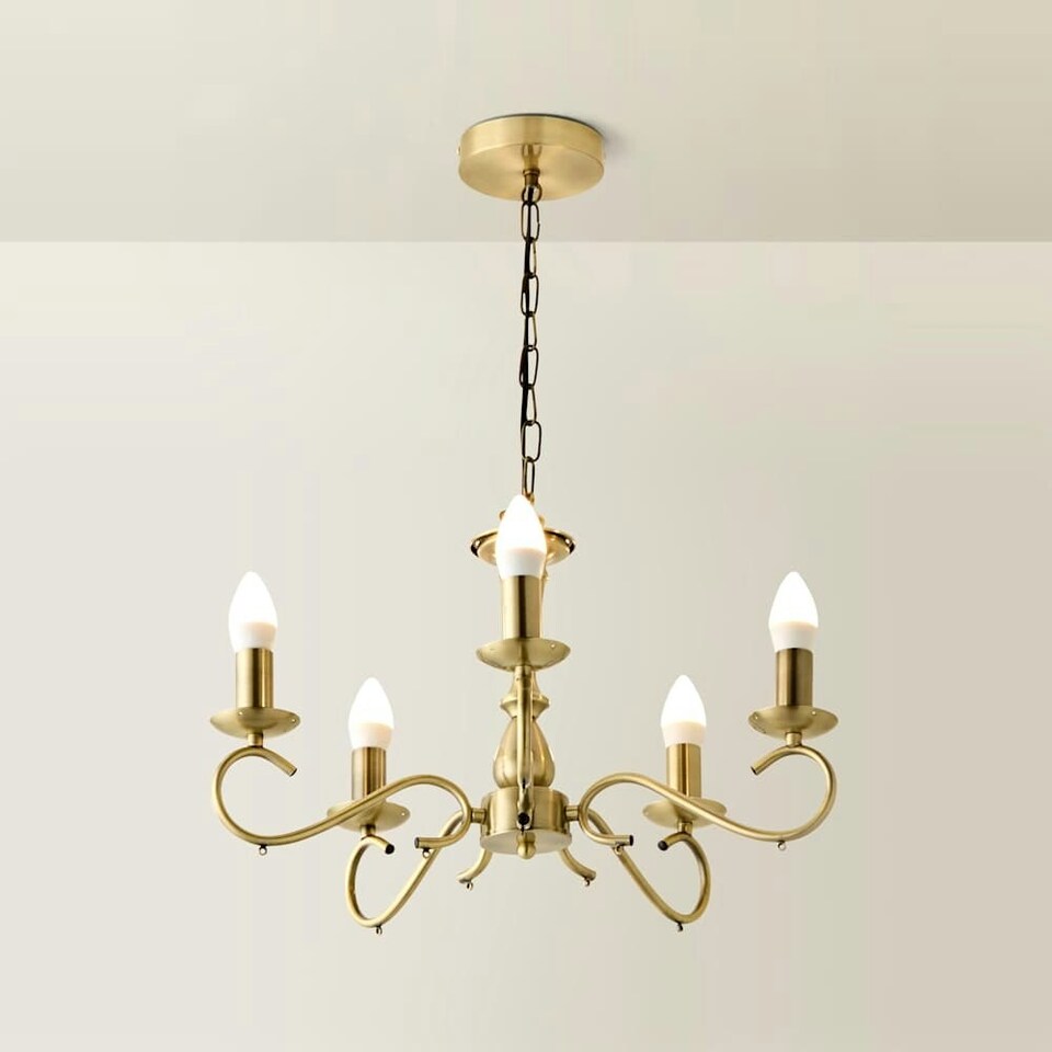 image 1 of ValueLights Antique Brass 5 Way Crystal Jewel Chandelier Ceiling Light Fitting | Gold