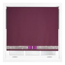 FURNISHED Blackout Roller Blinds with Diamante Trim and Bow Cut to Size | Purple | Aubergine | (W) 120cm x (L) 165cm