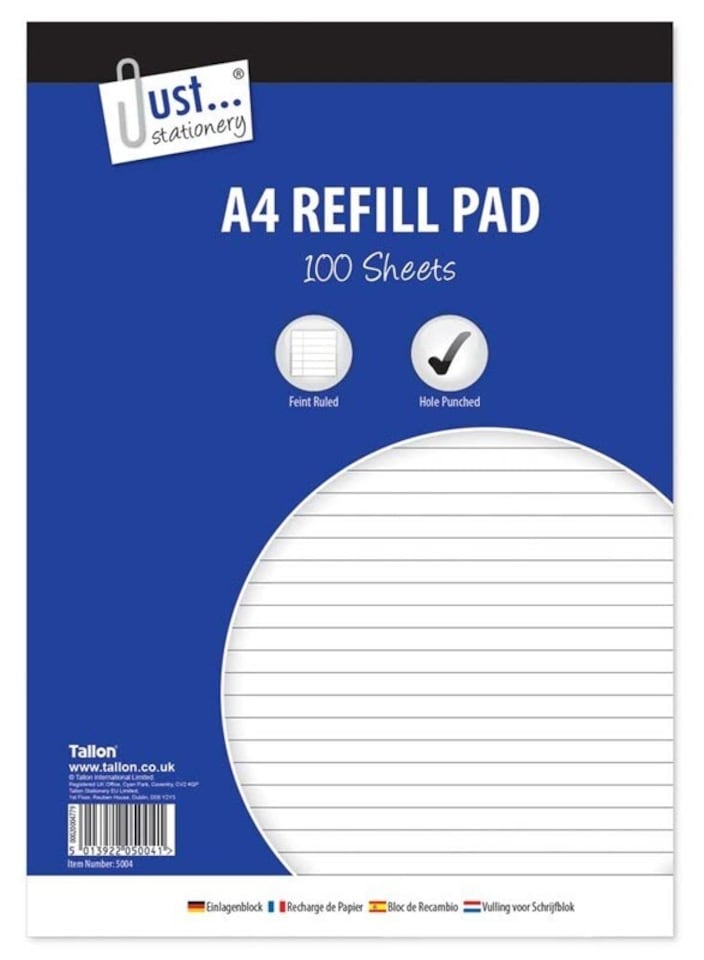 image 1 of Just Stationery 100 Sheet A4 Refill Pad