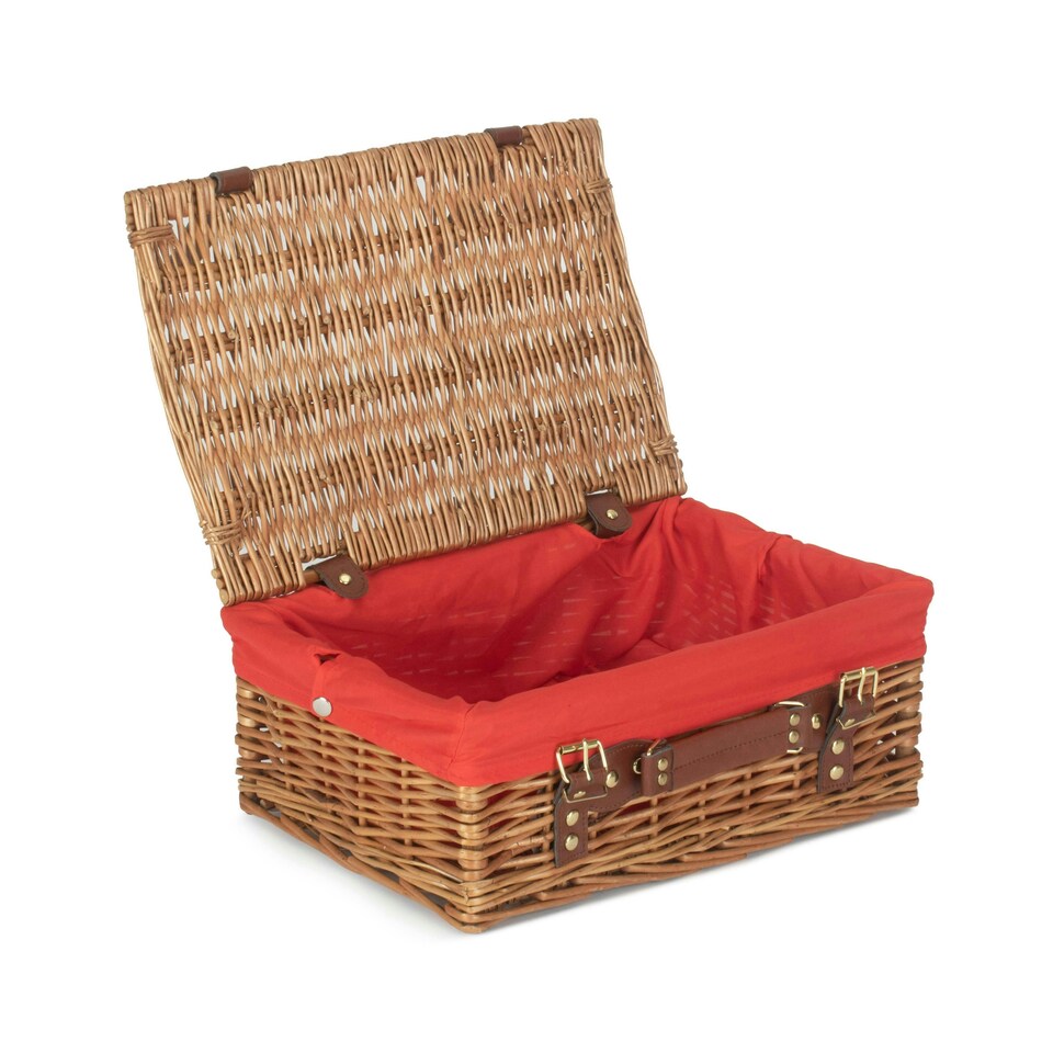 image 1 of 35cm Light Steamed Wicker Picnic Basket with Lining Red | Red | One Size