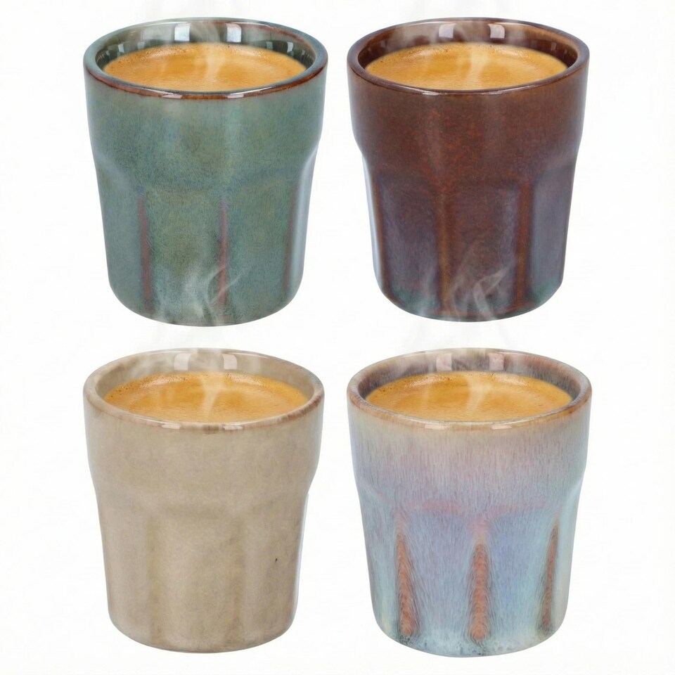 image 1 of 90ml Espresso Coffee Cups Multi Colours Small Ceramic Mugs Set Stoneware | Multi | Multicoloured | Set of 8 Mugs