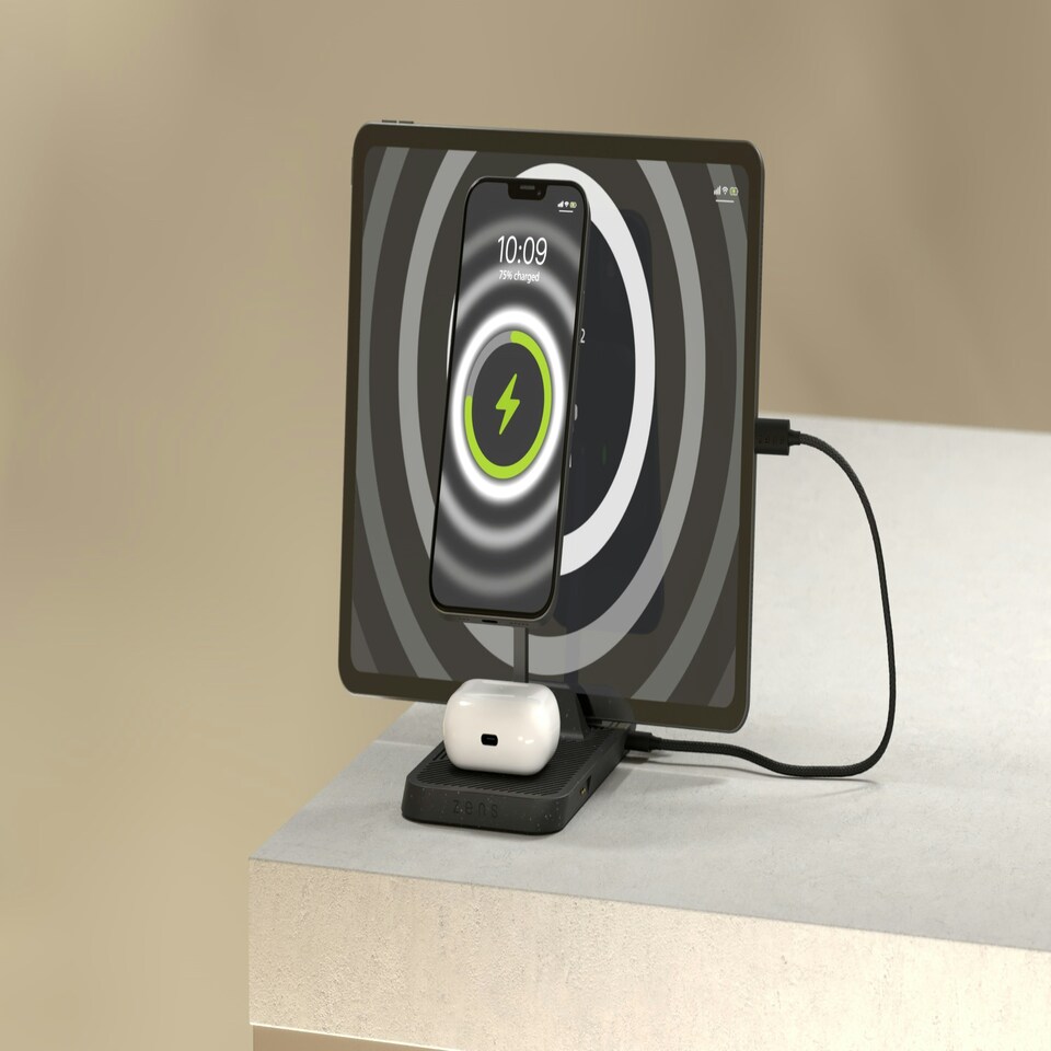 image 1 of Zens 3-in-1 Modular Wireless Charging Station (incl. Wall Charger) - black