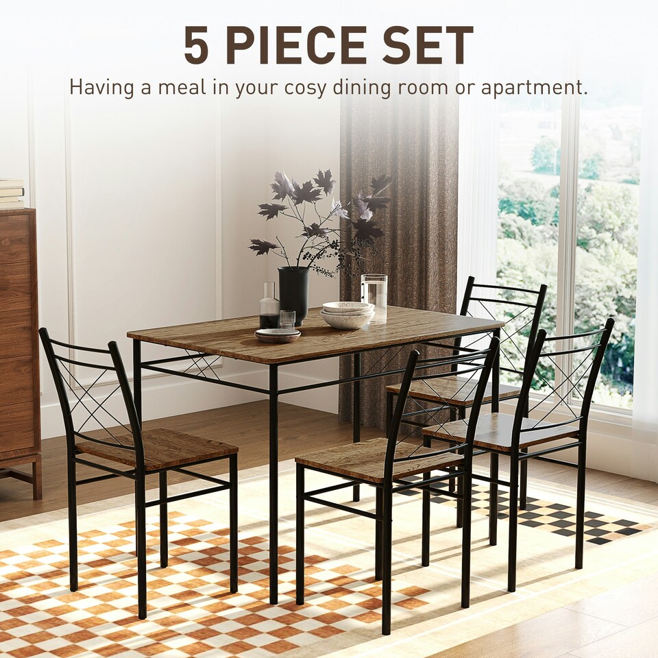 image 1 of HOMCOM 5 Piece Dining Table and Chairs Set, Space Saving, Oak Yellow