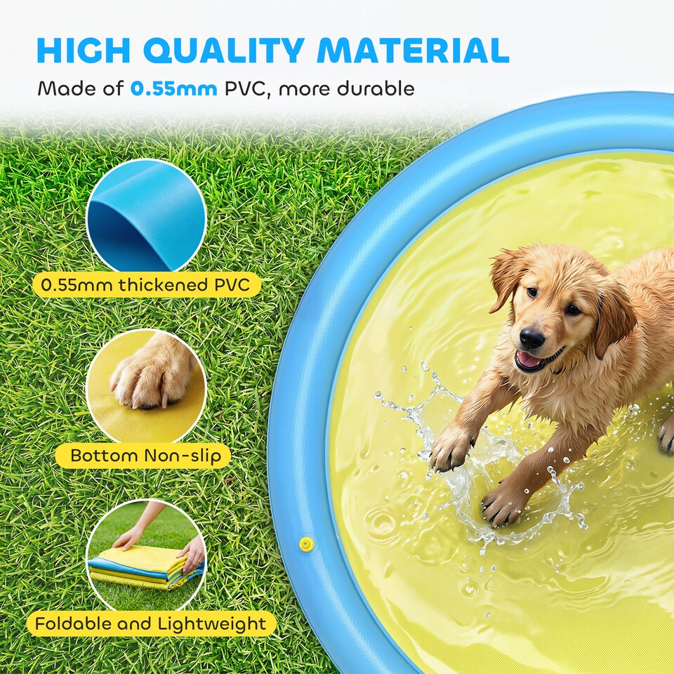image 1 of PawHut 170cm Splash Pad Sprinkler for Pets Dog Pool Non-slip Outdoor Yellow