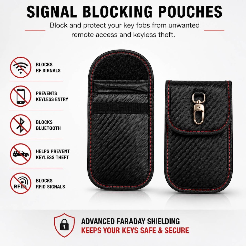 image 1 of DYZI RFID Faraday Box with 2 Signal Blocking Pouches for Car Keys Black