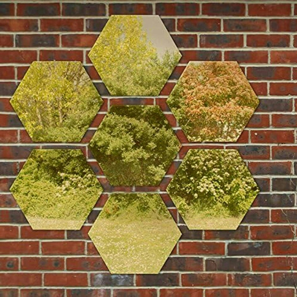 image 1 of Primrose Set of 10 Small Hexagonal Gold Garden Mirrors 11in