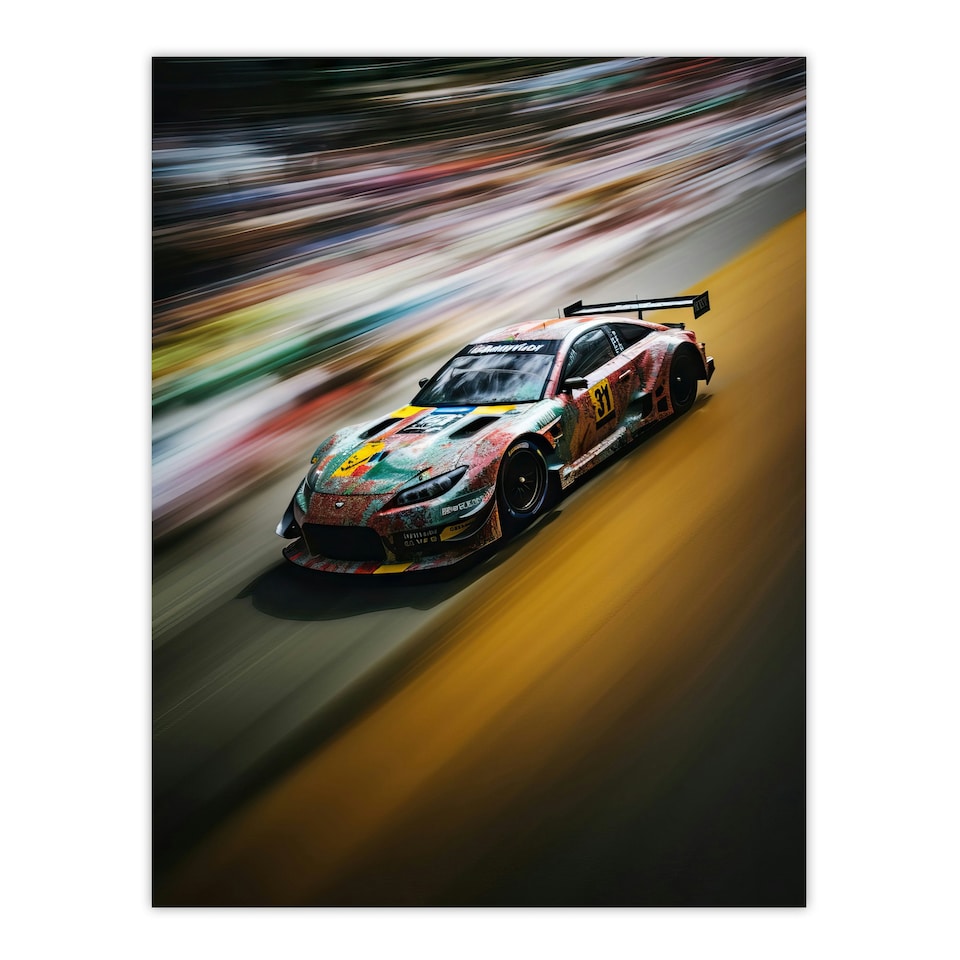 image 1 of Motorsport Sports Car Racing Motion Blur Black Framed Wall Art Print A4