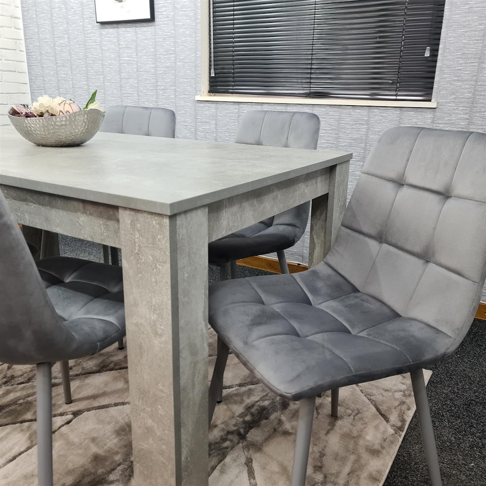 image 1 of Modern Stone Grey Effect Dining Table Set With 6 Velvet Chairs Dining Room Furniture Set | Grey | One Size | 7