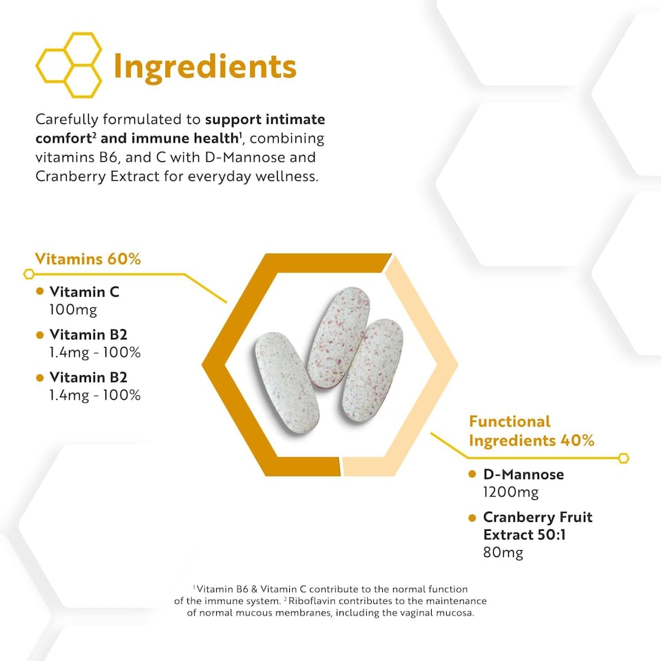 image 1 of Nutravita D Mannose Complex with Vitamin C, Vitamin B6 and Cranberry Fruit Extract - Support Normal Function of Immune System - 180 Tablets