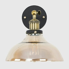 ValueLights Pair Of Black Gold Wall Light Fittings With Amber Tinted Glass Wide Shades