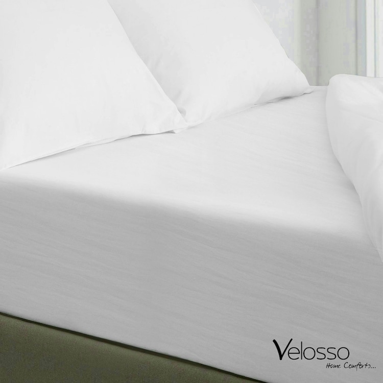 Velosso Washed Linen Look Fitted Sheet White | White | King