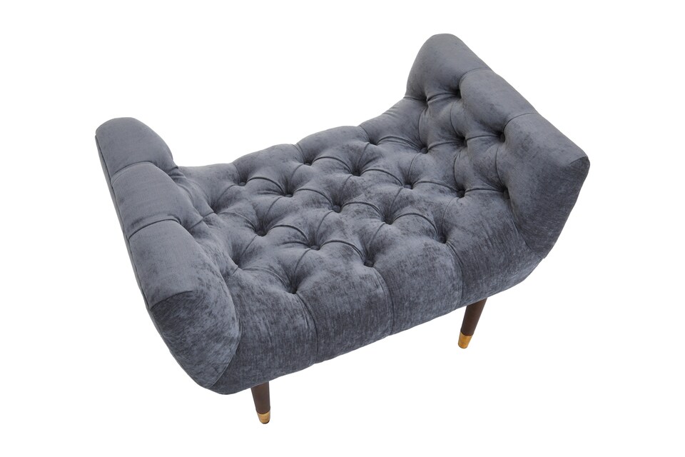 image 1 of Classic Grey Chenille Stool,Decorative Wooden Seat,Metallic Gold Finished Lounge Seat With Pointed Feet | Grey