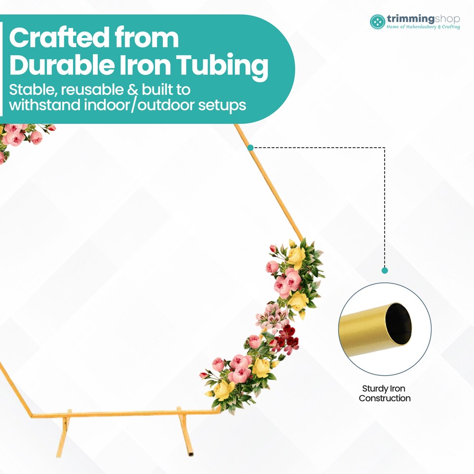 image 1 of Gold Hexagon Arch Stand Party Background Decoration, Garden Arbors - 240cm