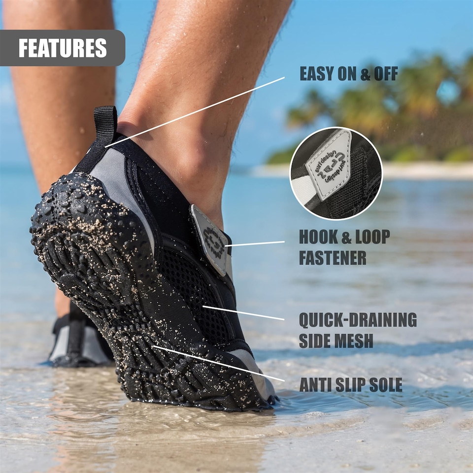 image 1 of GEEZY Aqua Water Shoes, Unisex, Beach Surfing Holidays - Grey, UK Adult 10