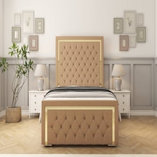 Sloomy Sofia Gold Latte Dumfries Bed Frame With Mattress With 50" Upholstered Headboard 5' King