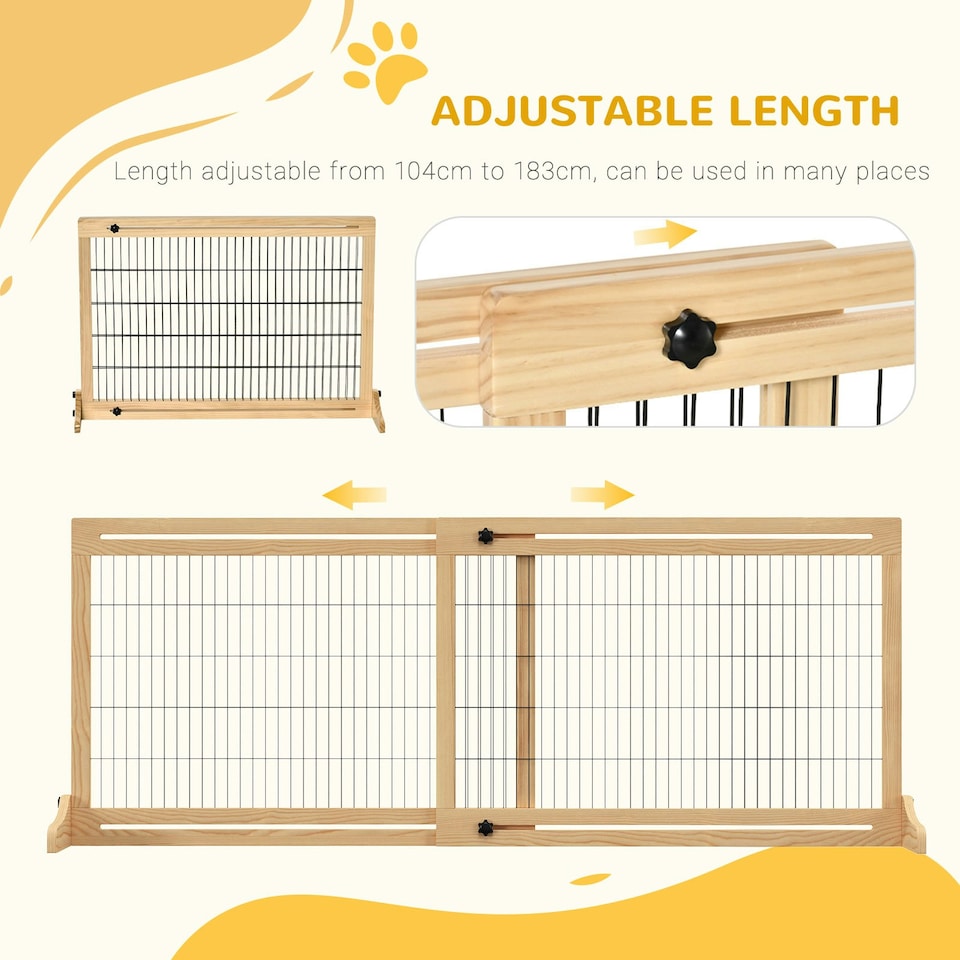 image 1 of PawHut Adjustable Wooden Pet Gate Freestanding Dog Barrier for Doorway
