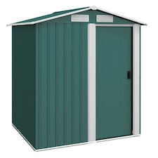 Outsunny 5ft x 4ft Garden Shed, Metal Tool Storage Shed with Sliding Door, Sloped Roof and Foundation Kit for Garden, Patio, Green