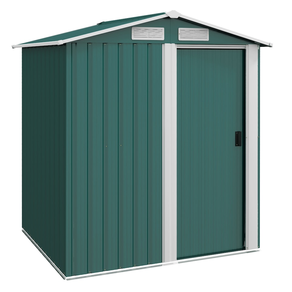 image 1 of Outsunny 5ft x 4ft Garden Shed, Metal Tool Storage Shed with Sliding Door, Sloped Roof and Foundation Kit for Garden, Patio, Green