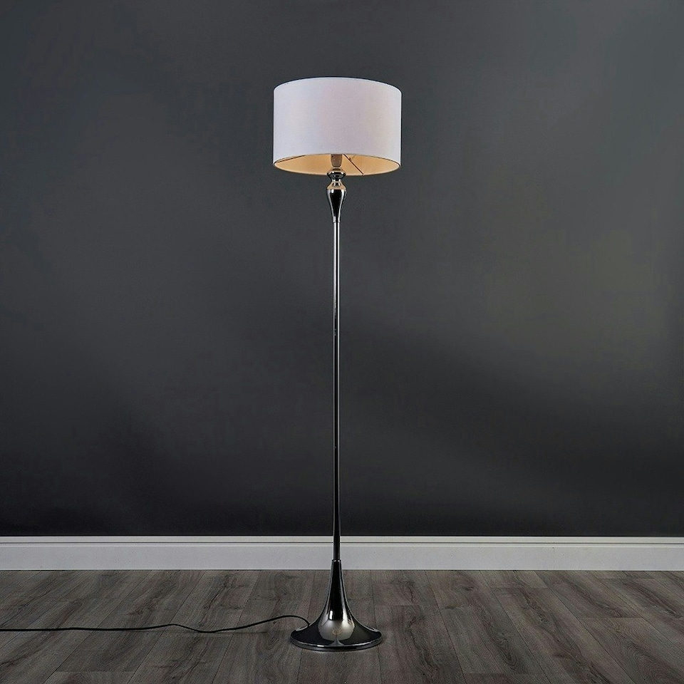 image 1 of ValueLights Faulkner Spindle Silver Floor Lamp Drum White Shade