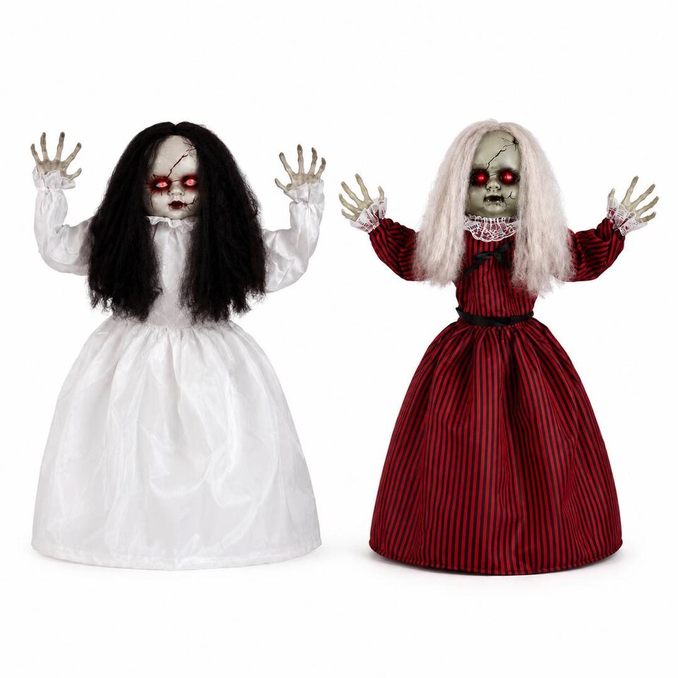 image 1 of Adult Halloween Animated Jumping & Walking Dolls Spooky Party Decoration Prop Pair Set of 2