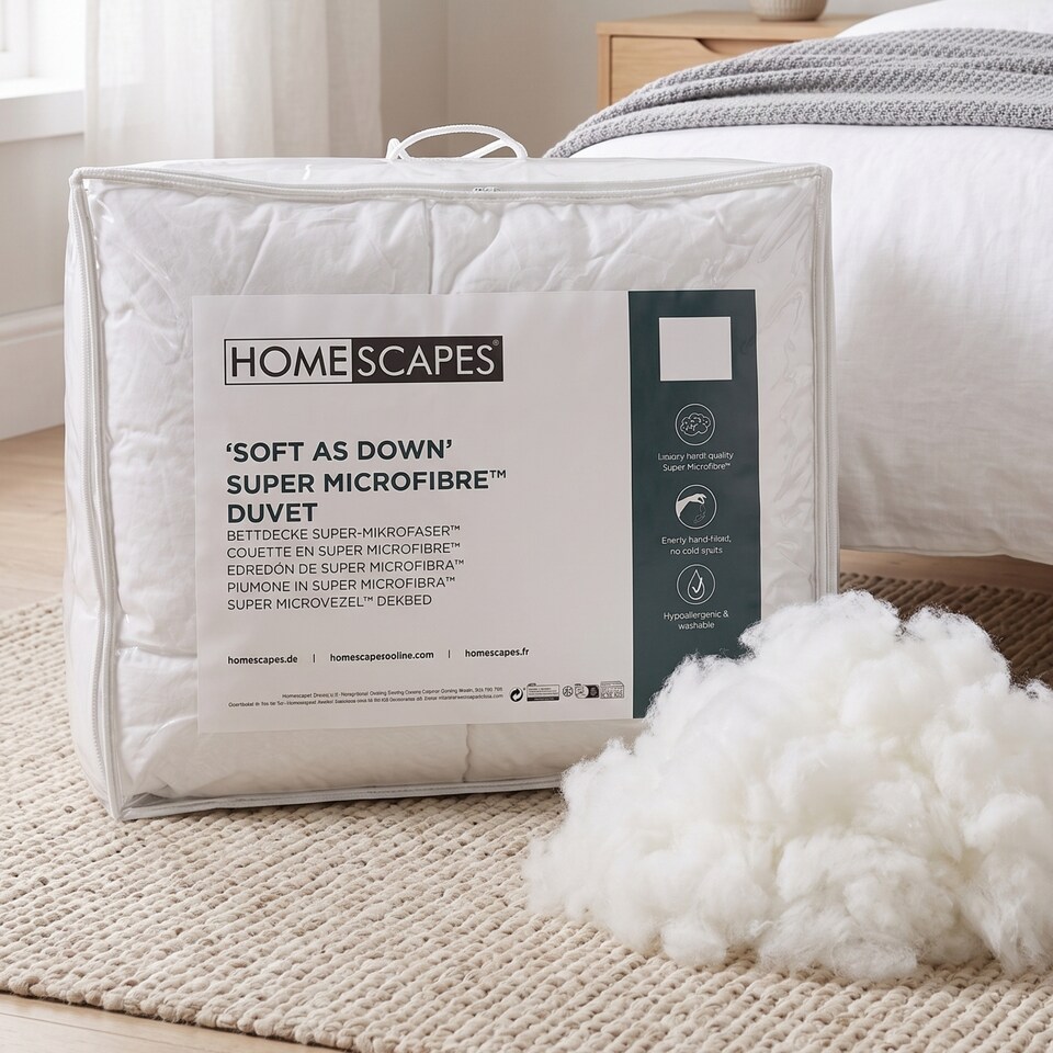 image 1 of Homescapes Luxury Like Down Super Microfibre All Seasons 13.5 Tog Duvet, Super King | White | Super King