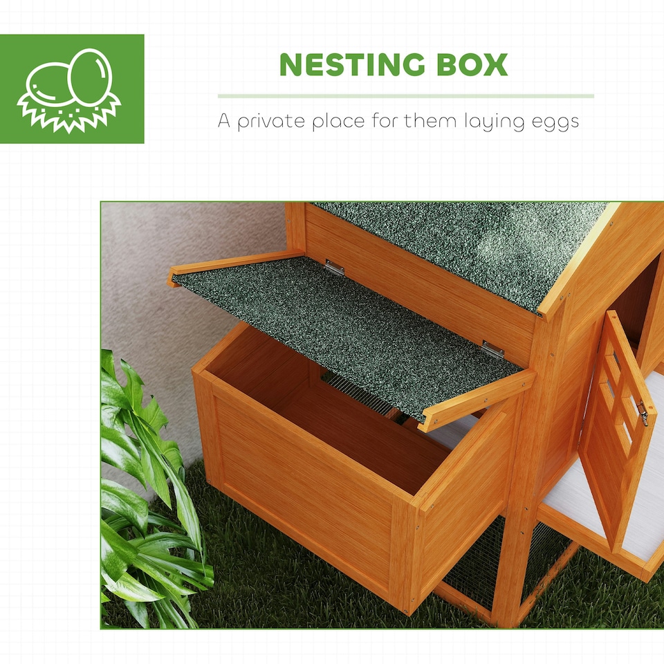 image 1 of PawHut Wooden Chicken Coop with Run, Nesting Box, Slide-out Tray, Ramp
