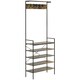 image 1 of HOMCOM Coat Rack, Coat Stand with Shoe Storage, 5 Hooks Brown
