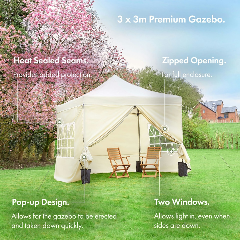 image 1 of VonHaus Premium Pop Up Gazebo 3 x 3m w/ Removable Sides