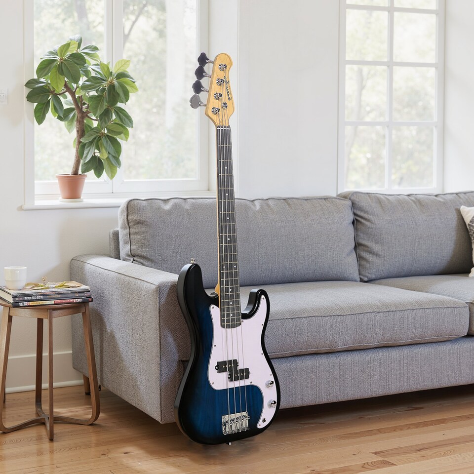 image 1 of SPORTNOW 4 String Electric Bass Guitar, Full Size for Beginner, Right Hand with Amp, Cable, Guitar Bag, Shoulder Strap, Picks, Wrench, Blue