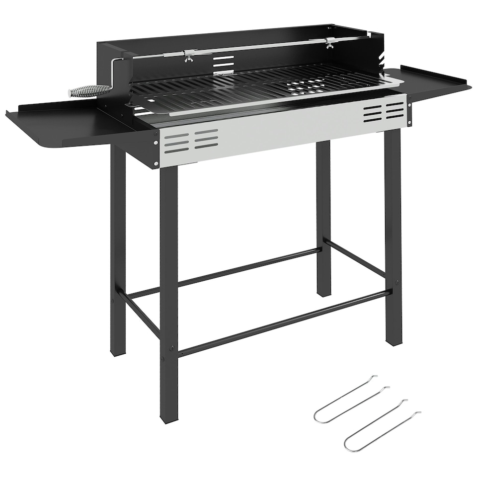 image 1 of Outsunny Charcoal Spit Roasting Machine w/ 3-Tier Grill Grate & Foldable Shelves