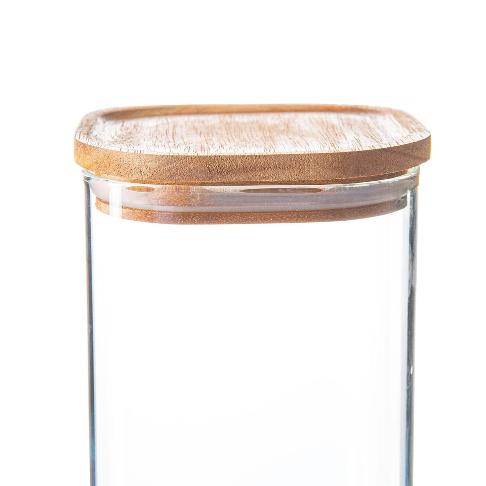 image 1 of Argon Tableware Square Glass Storage Jars with Wooden Lids - 1.5 Litre - Pack of 3