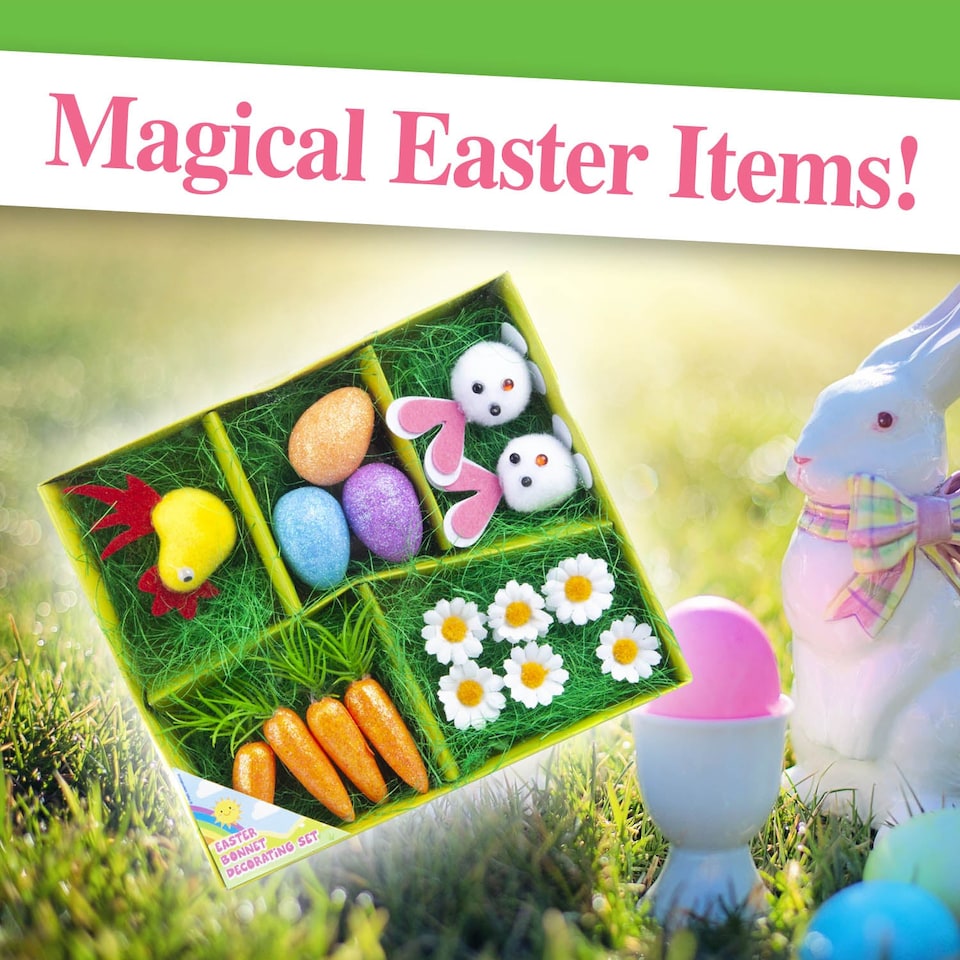 image 1 of PMS Easter Bonnet Decorating Set - 16-Piece Bunny, Carrot & Daisy Craft Kit