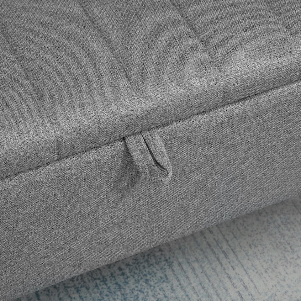 image 1 of HOMCOM Storage Ottoman Bench, Linen Fabric Footstool with Steel Legs Grey