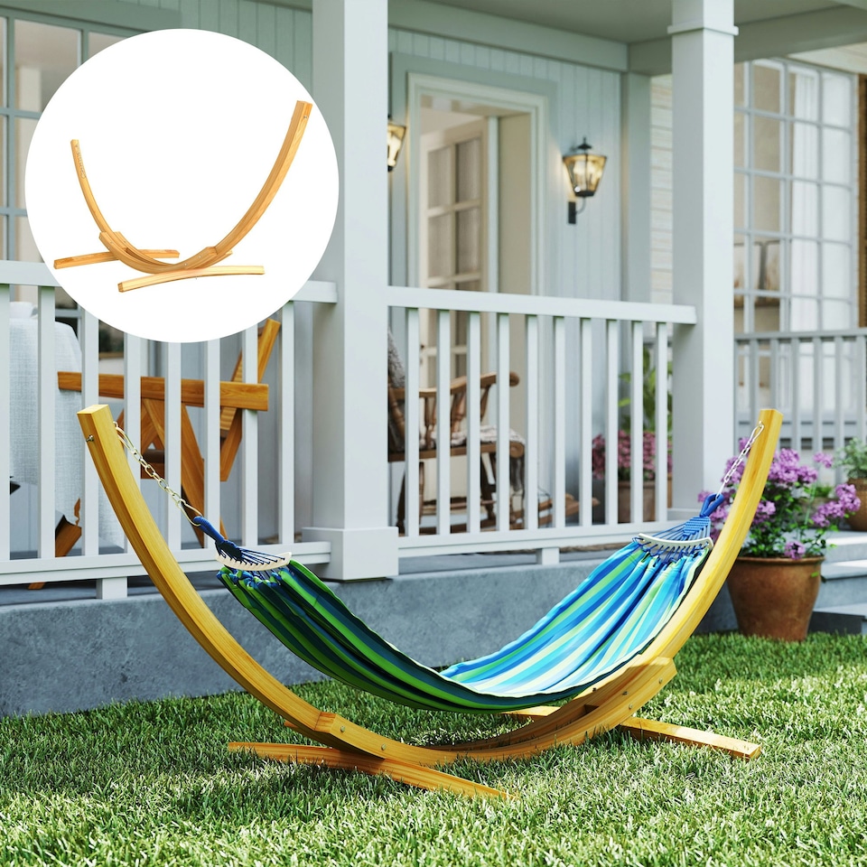 image 1 of Outsunny 3(m) Wooden Hammock Stand for Garden, Patio, Natural