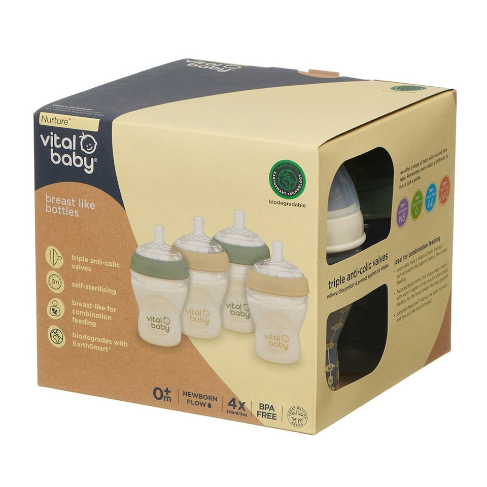 image 1 of Vital Baby Nurture breast like bottle 240ml 4pk Clear | One Size