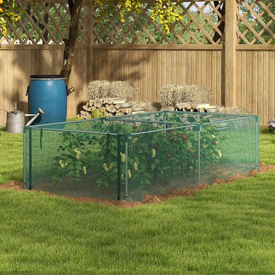 image 1 of Outsunny 8'x4' Crop Cage, Zipped Door, Steel Frame, Green