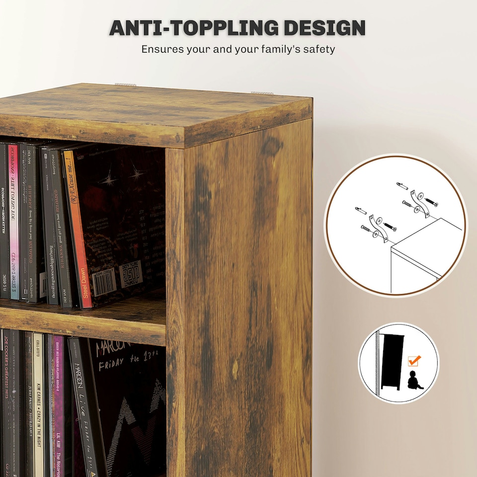 image 1 of HOMCOM 204 CD Storage Tower Tall Bookcase Bookshelf with Cubes Rustic Brown