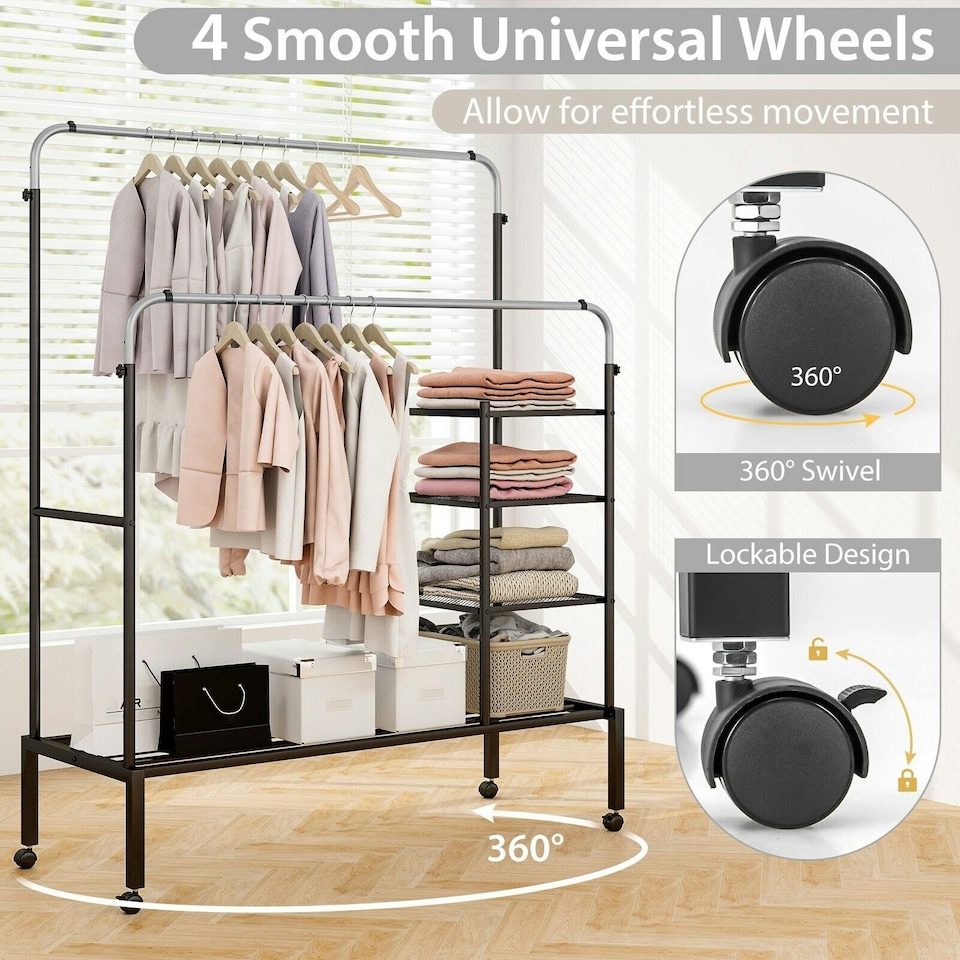 image 1 of CISTWAY Clothes Drying Rack Double Rods Garment Rack Siliver