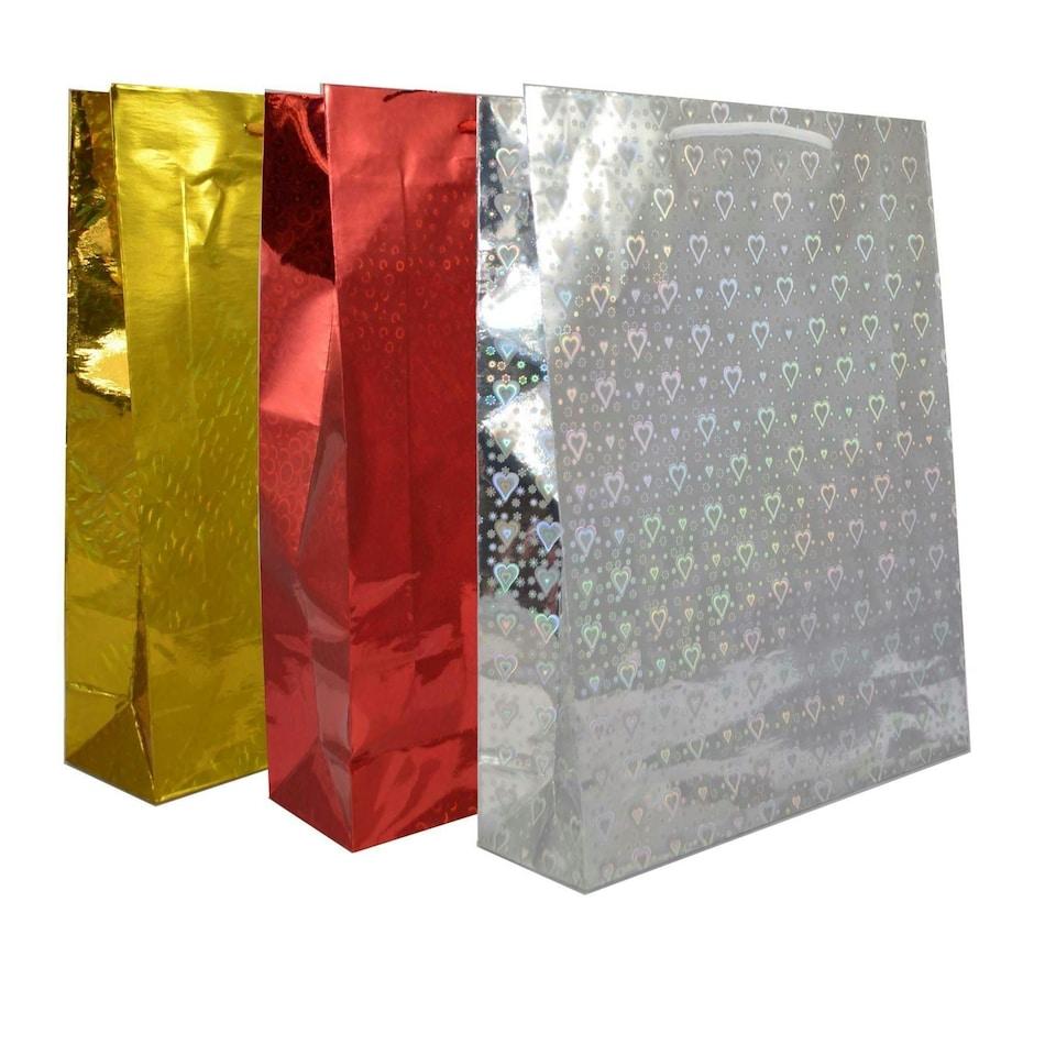 image 1 of 4 Assorted Large Holographic Decorative Paper Gift Bags Multi