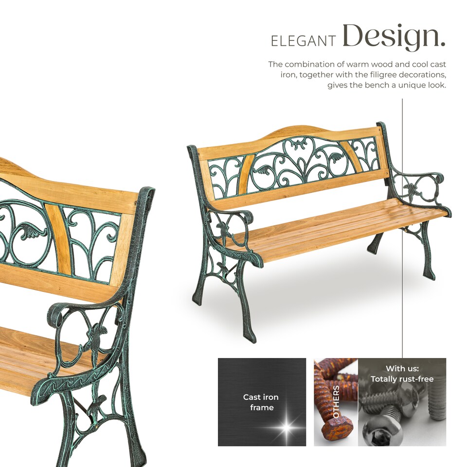 image 1 of Garden Bench Kathi - 2-seater, wood, cast iron, 124 x 60 x 83 cm | Brown | brown | 1