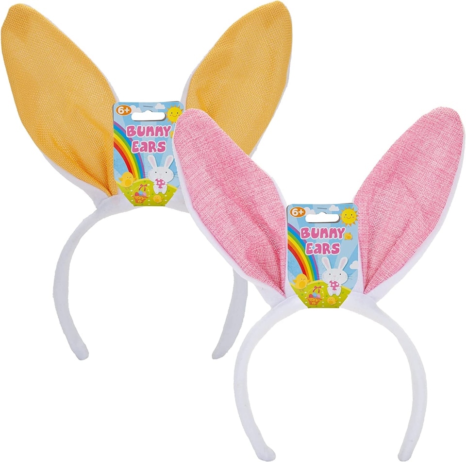 image 1 of PMS Easter Bunny Ear Headbands - 2 Pack, White Fabric Ears with Pink and Yellow Pastel Bands