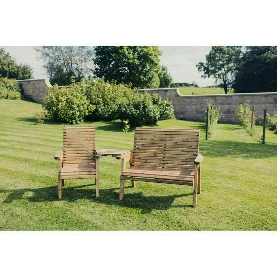 image 1 of Valley Trio Set - Timber - L100 x W170 x H95 cm - Garden Furniture - Fully Assembled - Set of Waterproof Cushions Included