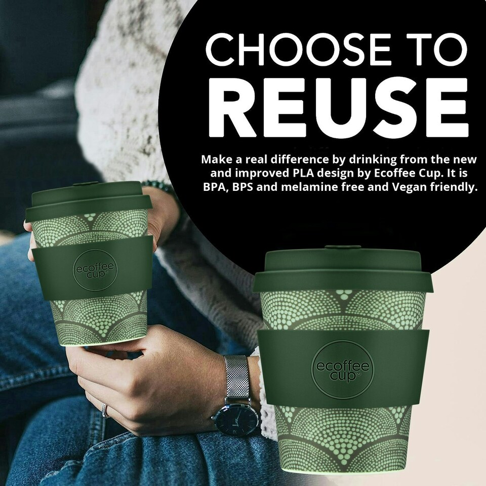 image 1 of Ecoffee Cup 8oz 240ml Reusable Eco-Friendly 100% Plant Based Coffee Cup with Silicone Lid & Sleeve - Melamine Free Travel Mug N/A | Not That Juan