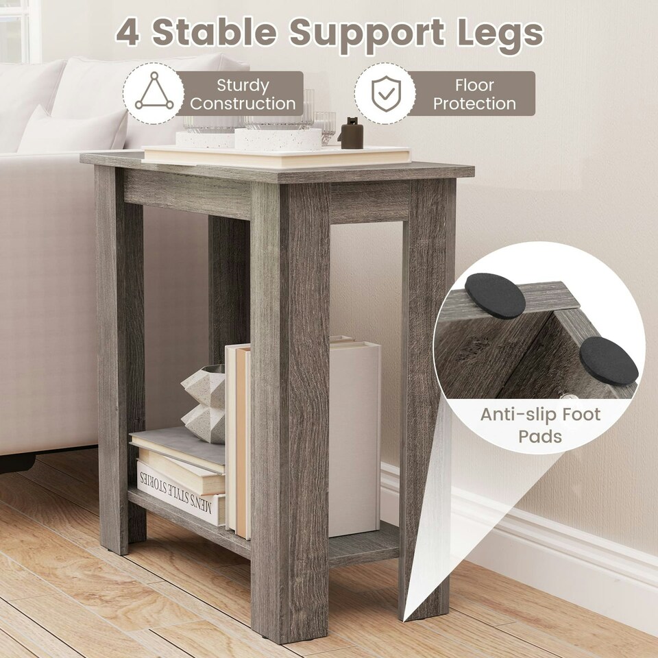 image 1 of COSTWAY 2-Tier End Table Modern Side Table w/Storage Shelf Grey
