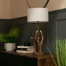 ValueLights Brown Table Lamp Drum Grey Shade Grey